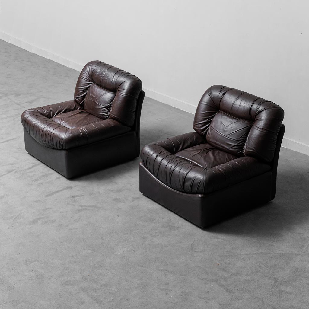 Pair of leather armchairs mod. panarea lev&lev 70s vintage modern