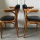 Pair of curved wooden bistro armchairs