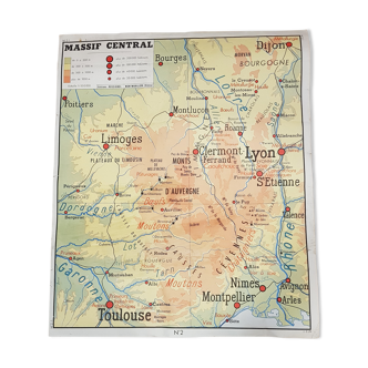 Carte des Massif Central & Jura Editions Rossignol 90 x 75cm