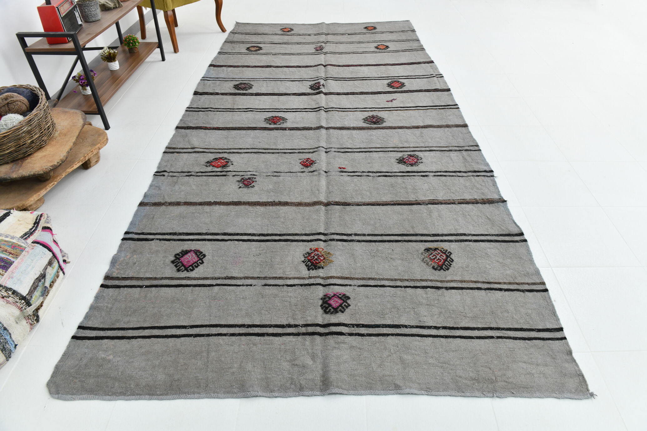 6x12 Gray & Black Modern Hemp Rug, 184x379Cm