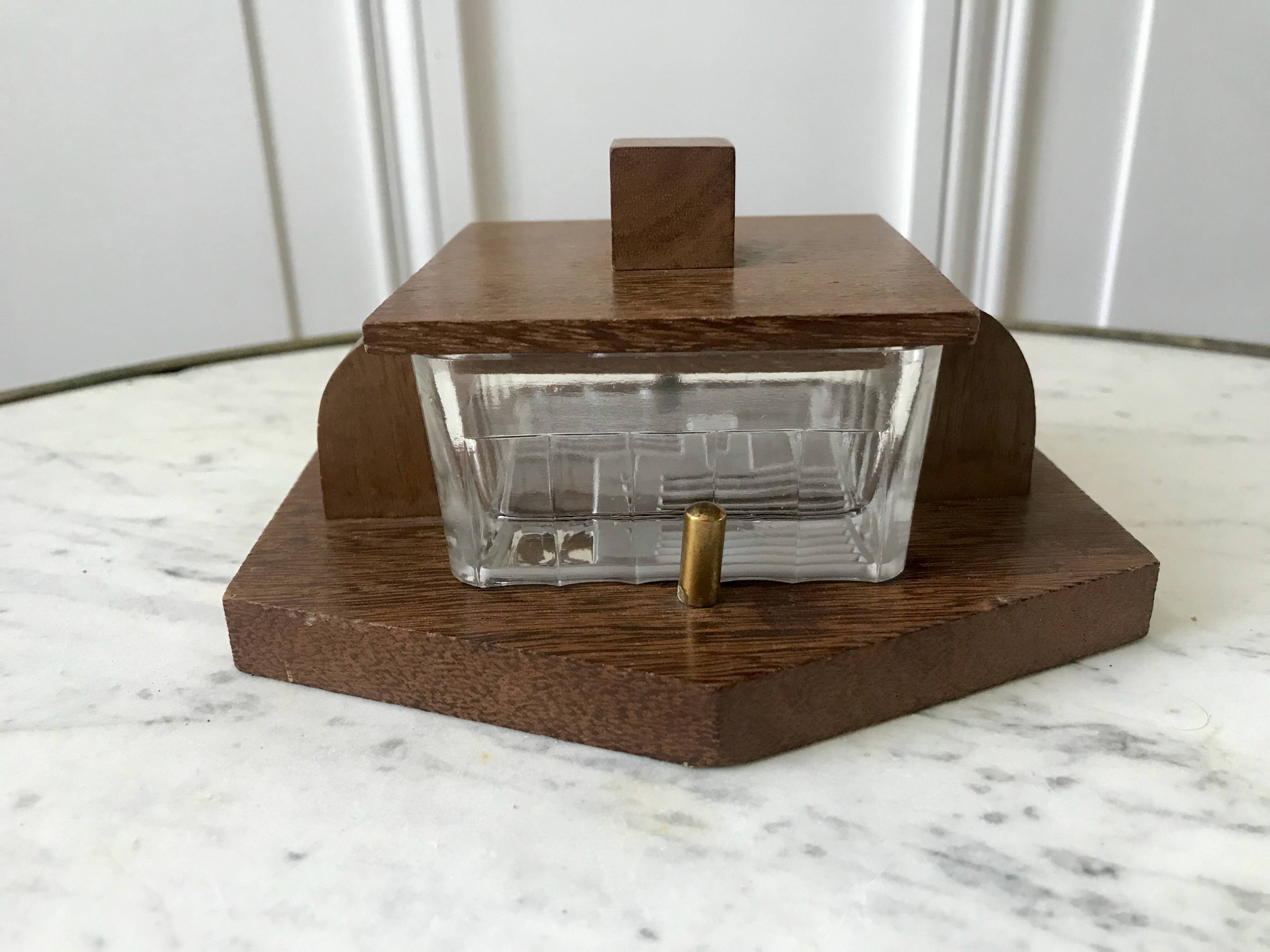 small art deco box in wood and molded glass from the 1930s
