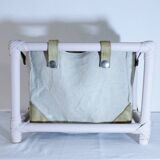 Rattan and canvas magazine rack
