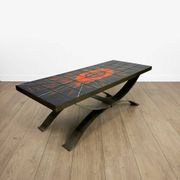 Ferlor International coffee table in brushed steel and ceramic from the 1970s.