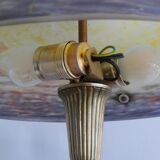 Lampe de table Muller Frères, France, avec pied en laiton et abat-jour en pâte de verre, style Art déco vers 1930