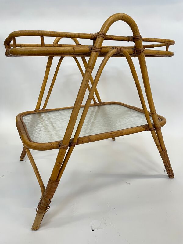 Table d’appoint en rotin vintage en bambou rotin