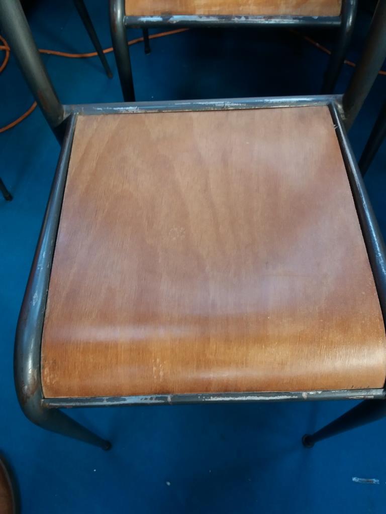 Lot of 6 school chairs wood metal 70s