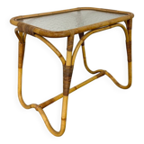 Vintage Bohémien Rattan Bamboo and Glass Side Table from Rohé Noordwolde,