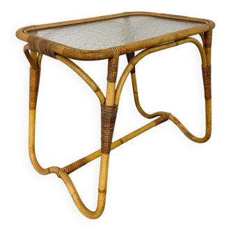 Vintage Bohémien Rattan Bamboo and Glass Side Table from Rohé Noordwolde,