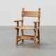Brutalist armchair with carved rosettes and nailed wooden seat, Spain, 20th