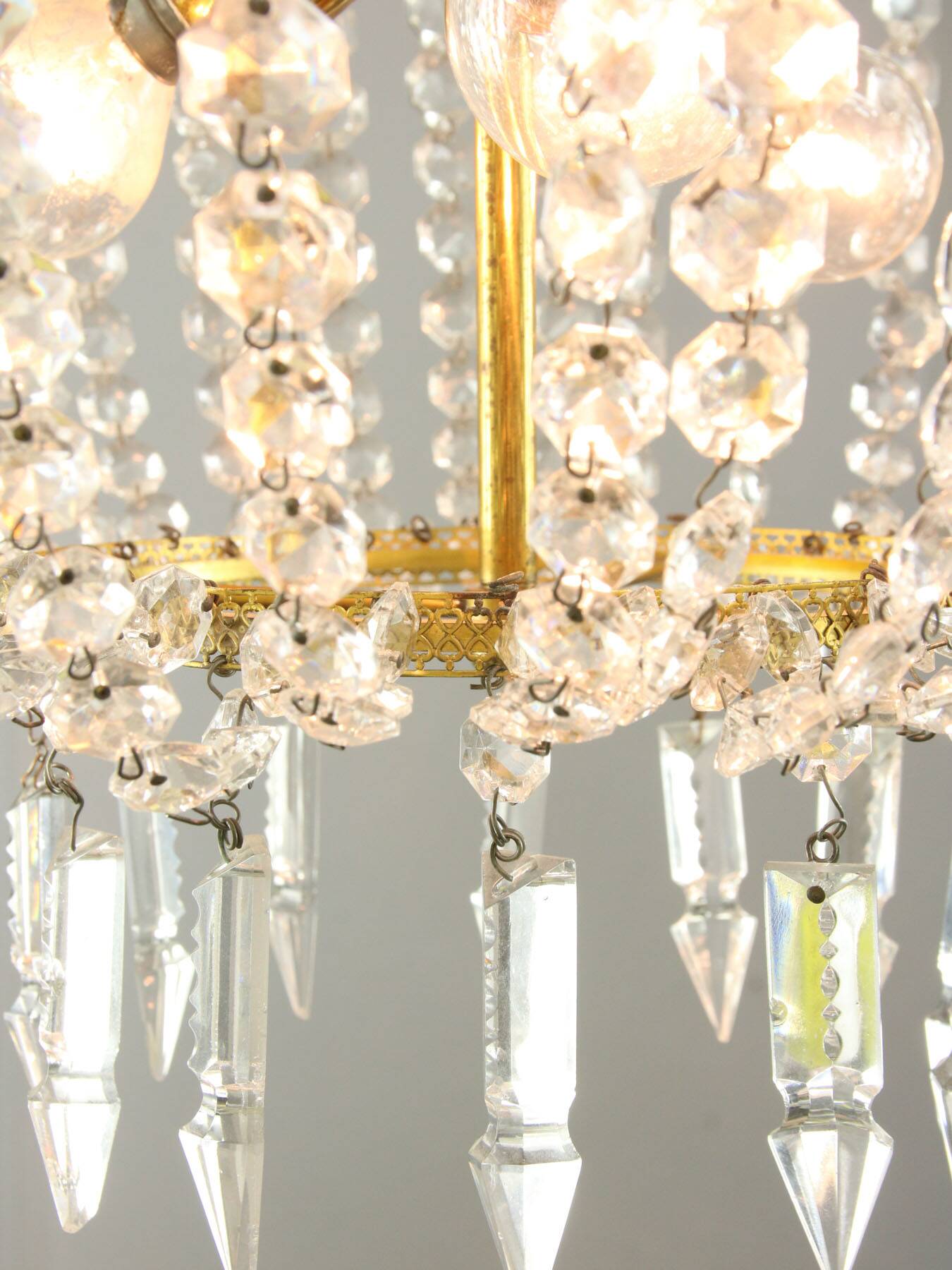 Vintage Italian Crystal and Gilt Metal Chandelier, 1980s