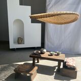 Rattan suspension or shade in the shape of a braided undulating circular tray d:80