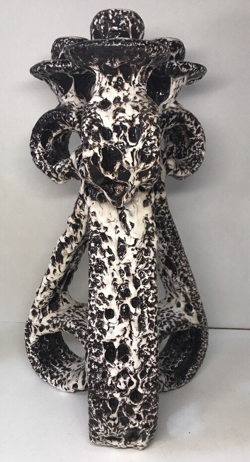 Triple candlestick Fat Lava signed Marius Giuge rare vintage Vallauris