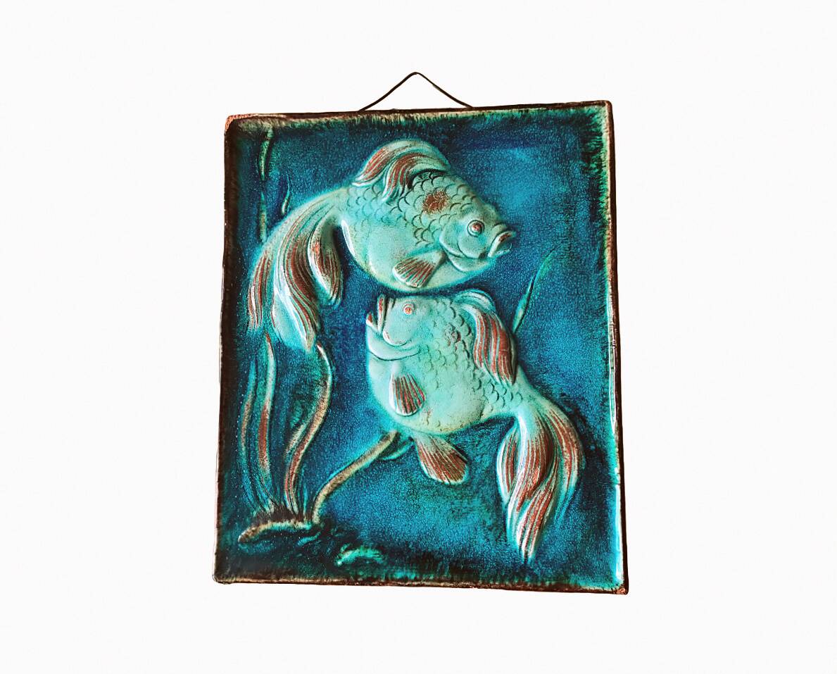 Wall plaque in glossy ceramic 1930, Gustav HEINKEL (1907-1945), Majolica from KARLSRUHE