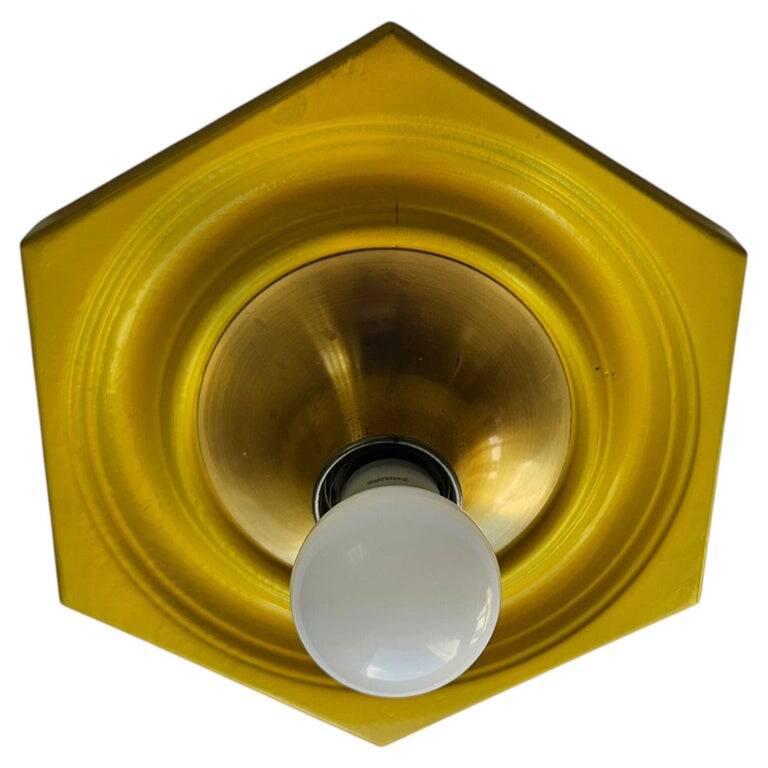 Very Rare Midcentury Yellow, Wall or Ceiling Lamp, Flush Mount, Italy, 1970