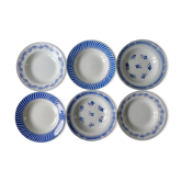 Set de 6 assiettes creuses décor bleu, Badonviller, Orchies et Digoin