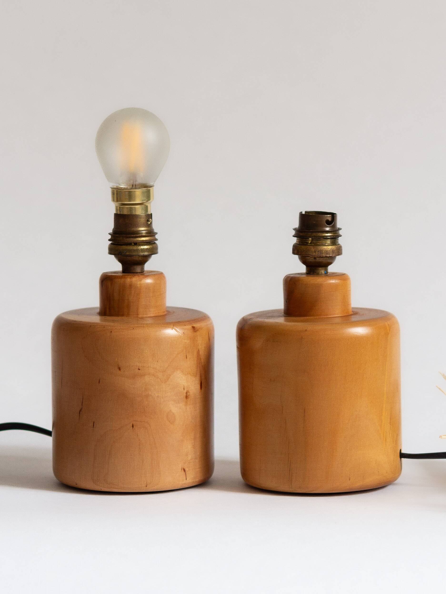 Pair of light wood table or bedside lamp bases, 1970s