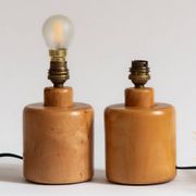 Pair of light wood table or bedside lamp bases, 1970s