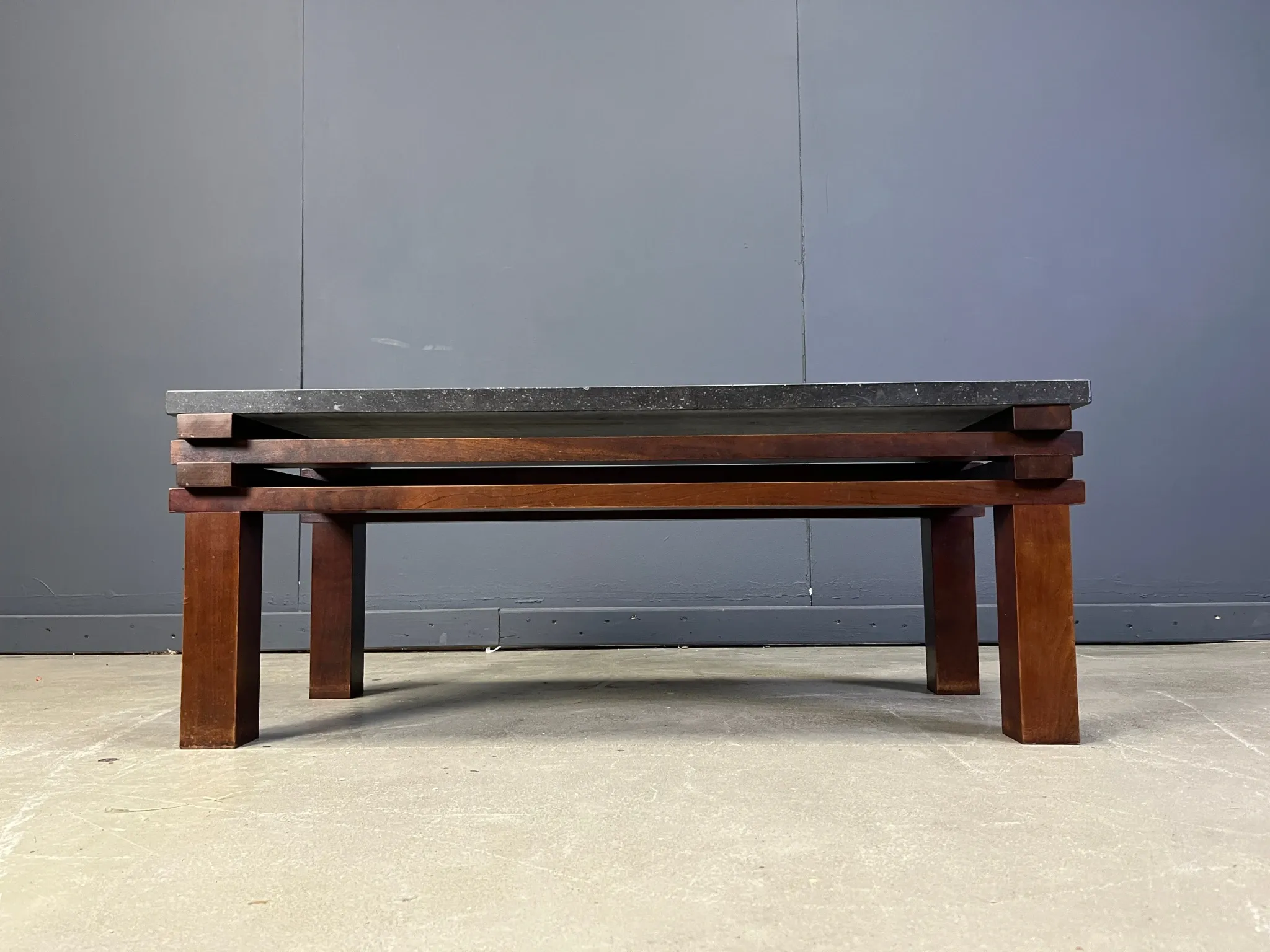 Vintage wooden and stone top coffee table, 1970s