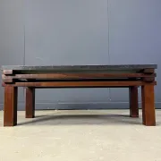 Vintage wooden and stone top coffee table, 1970s