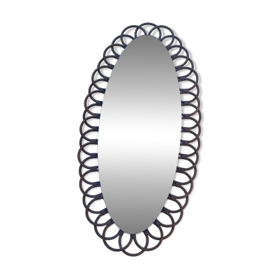 Miroir ovale en rotin années 60