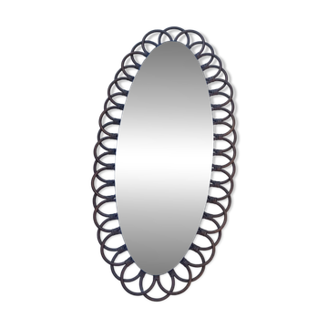 Miroir ovale en rotin années 60