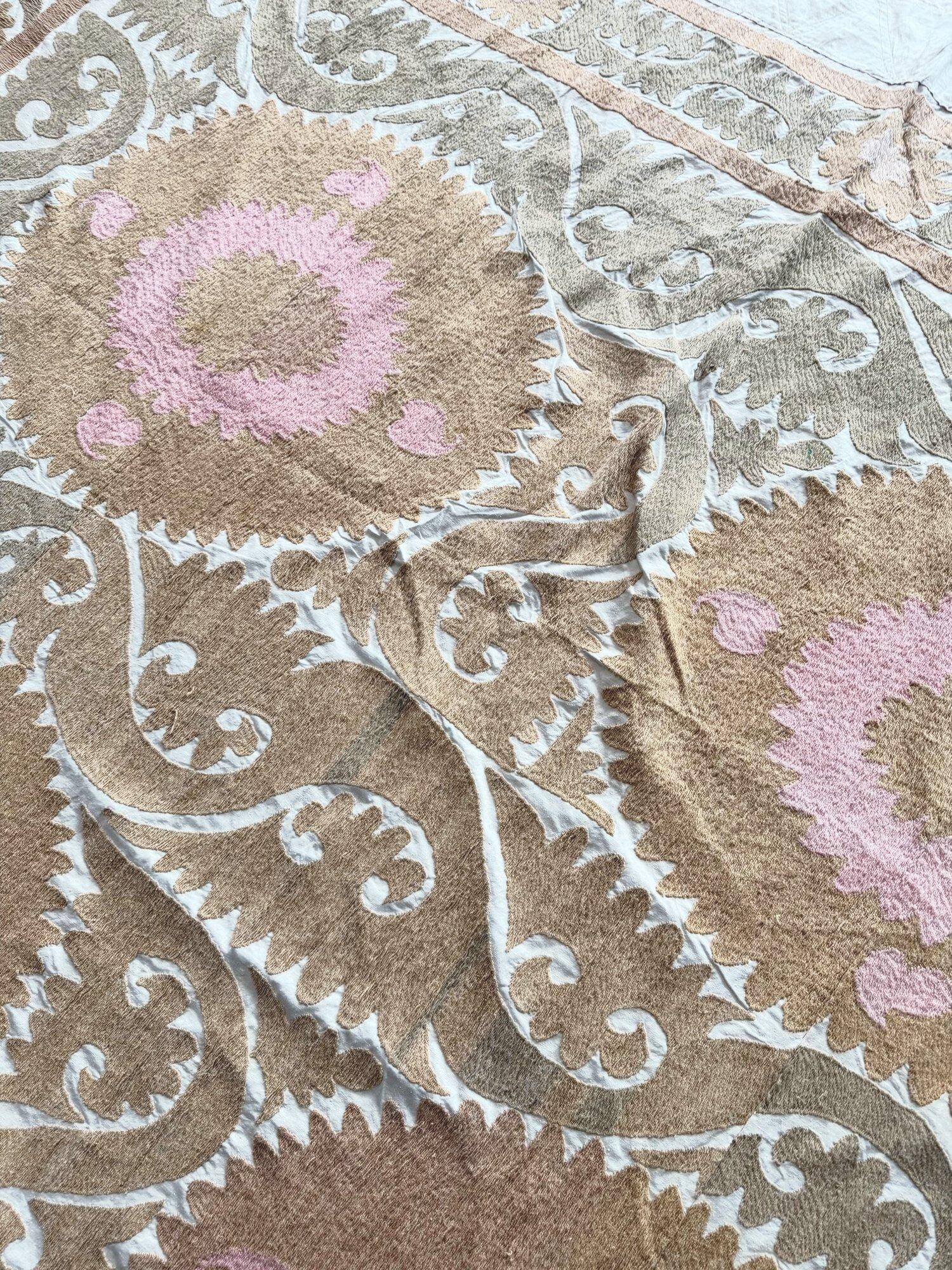 Vintage hand-embroidered Uzbek Suzani 244x335 cm
