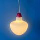 Mid-Century opaline glass suspension with a red upper part and ceiling cover.