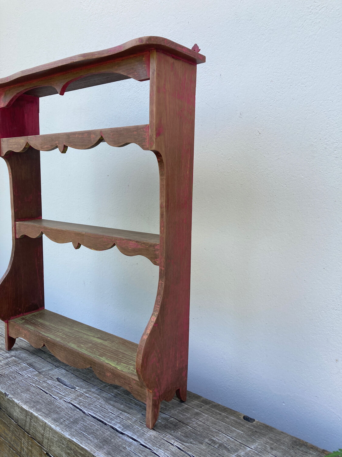 Wall spice shelf patinated wood vintage antique storage