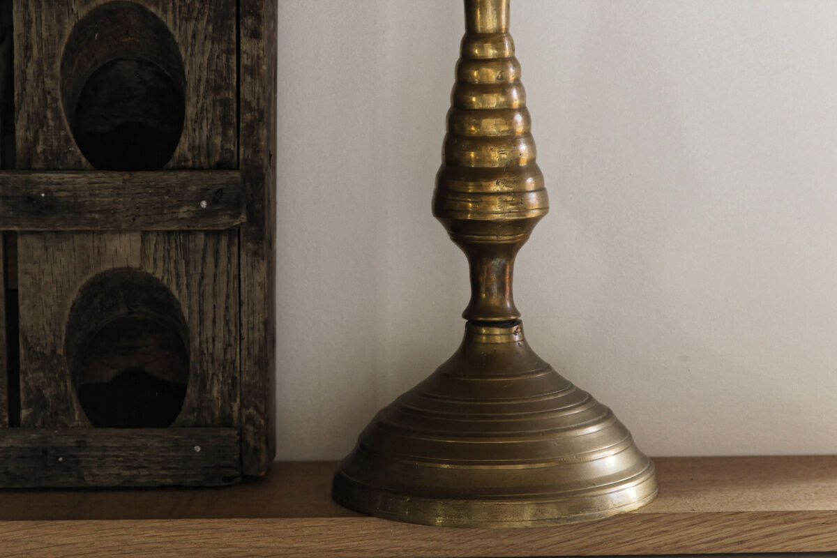 Large bronze brass disc candlestick