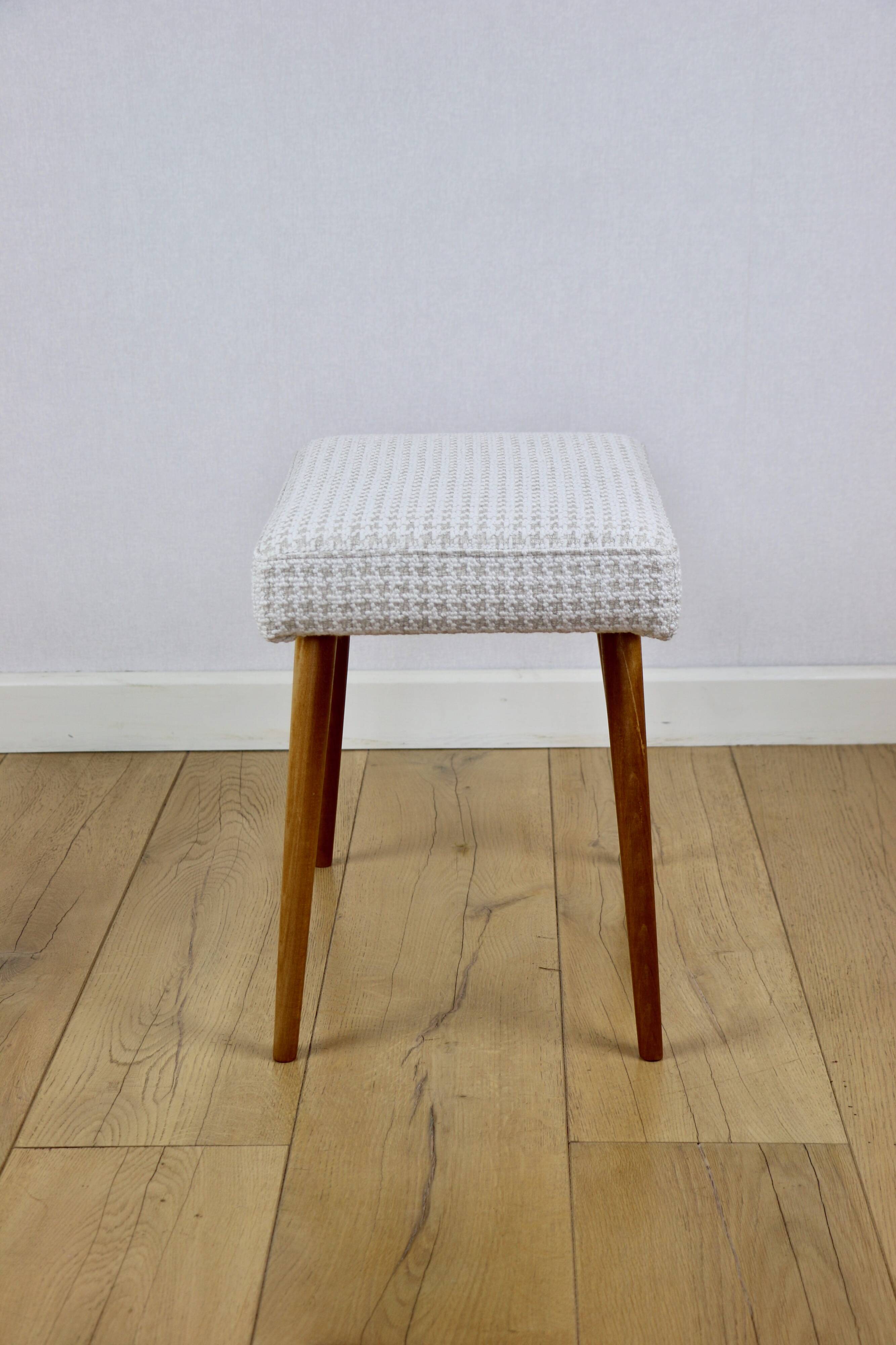 Cream herringbone stool seat - round beech legs