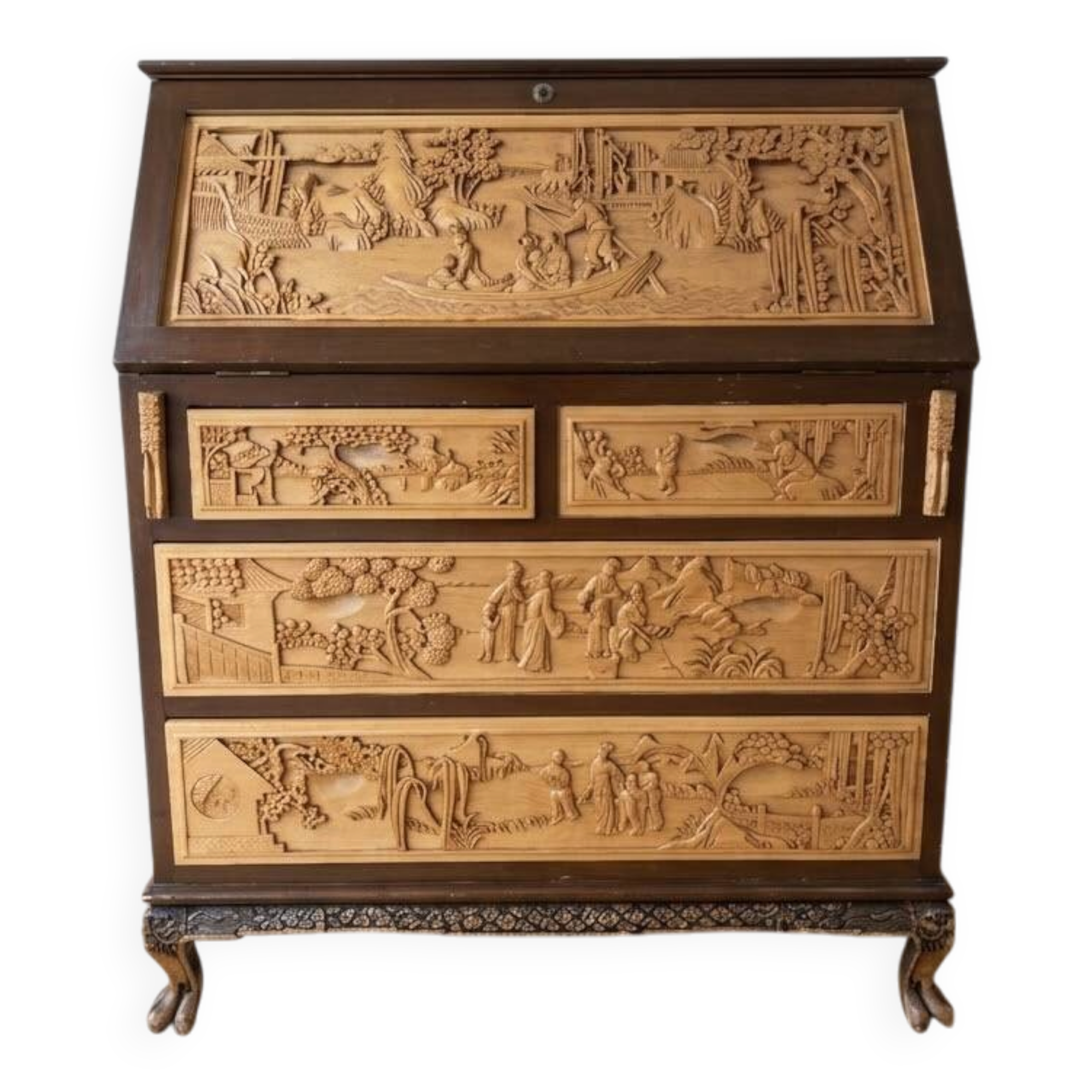 Asian secretary desk carved from solid wood