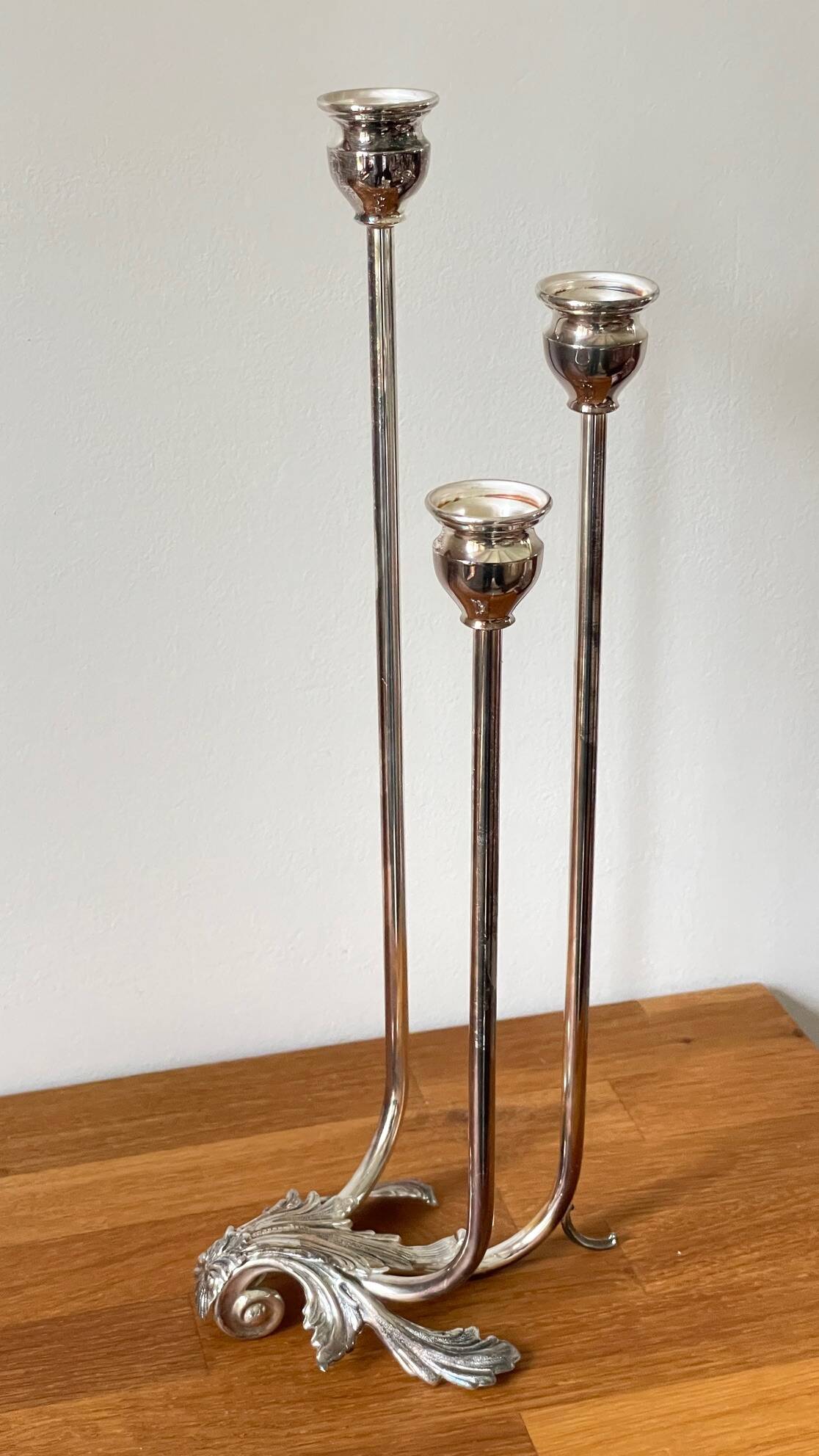 CANDLE HOLDER 3 Lights METAL Patinated Chrome