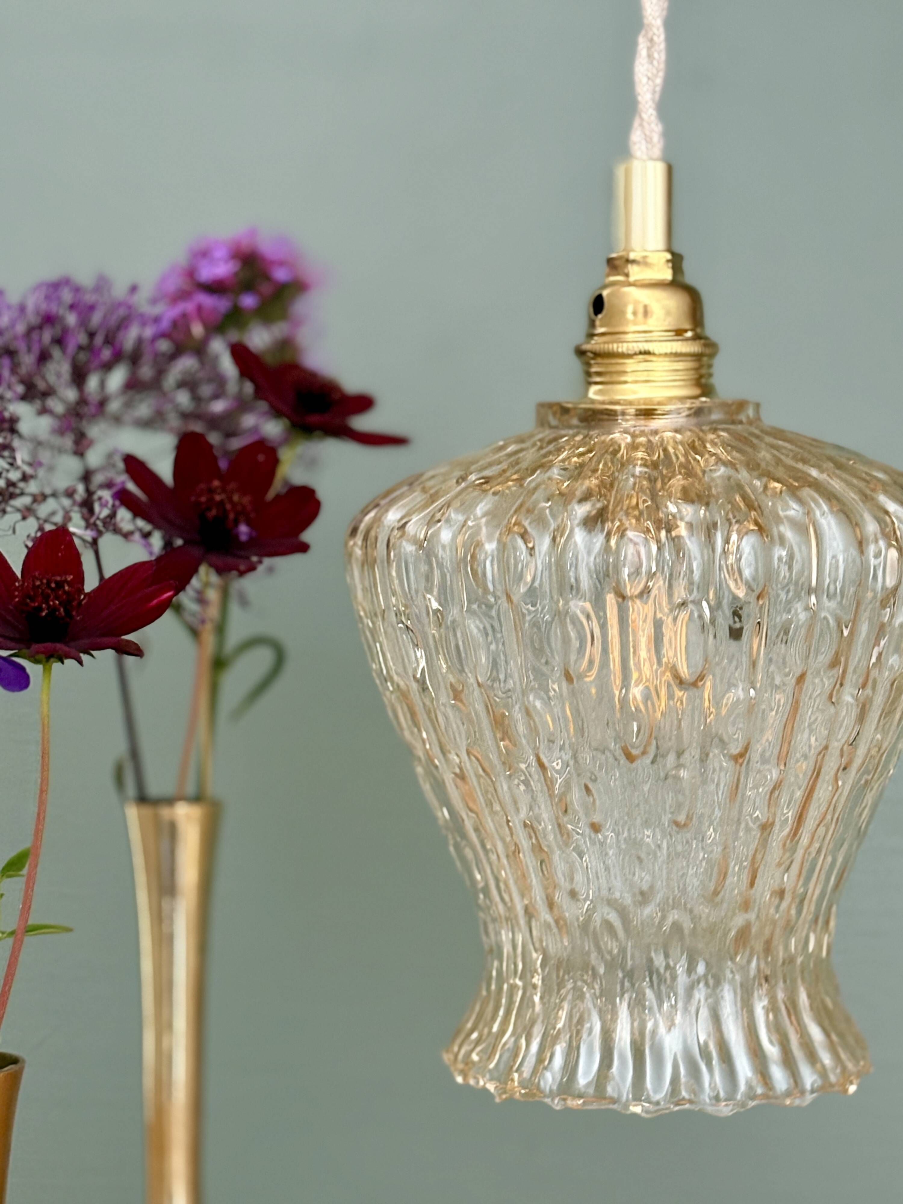 Vintage tulip pendant light in amber glass