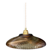 Suspension abat-jour vintage en verre moulé ambré - collection vaisselle -