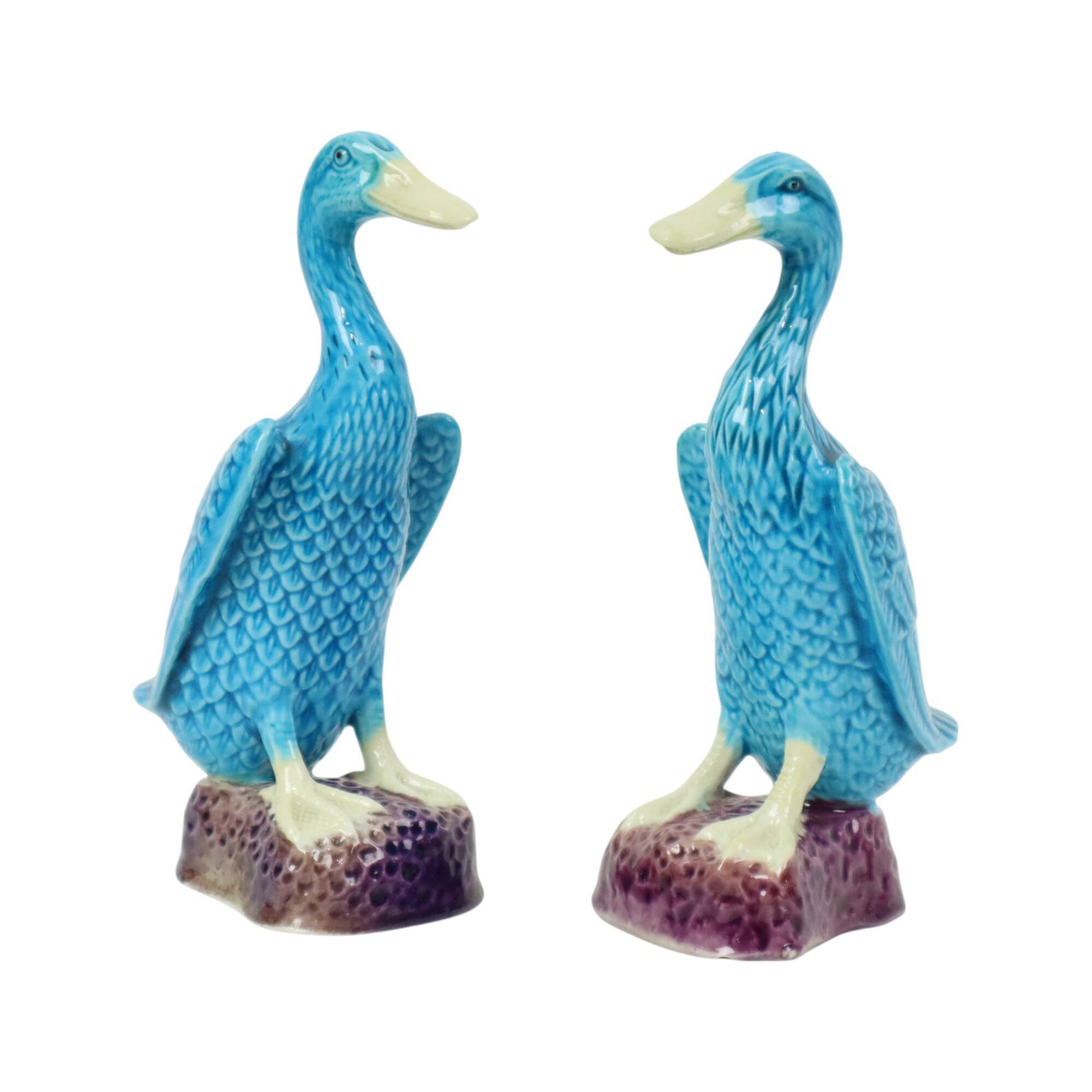 Vintage Duck Figurine Figure Couple Blue Chinese Porcelain 12cm