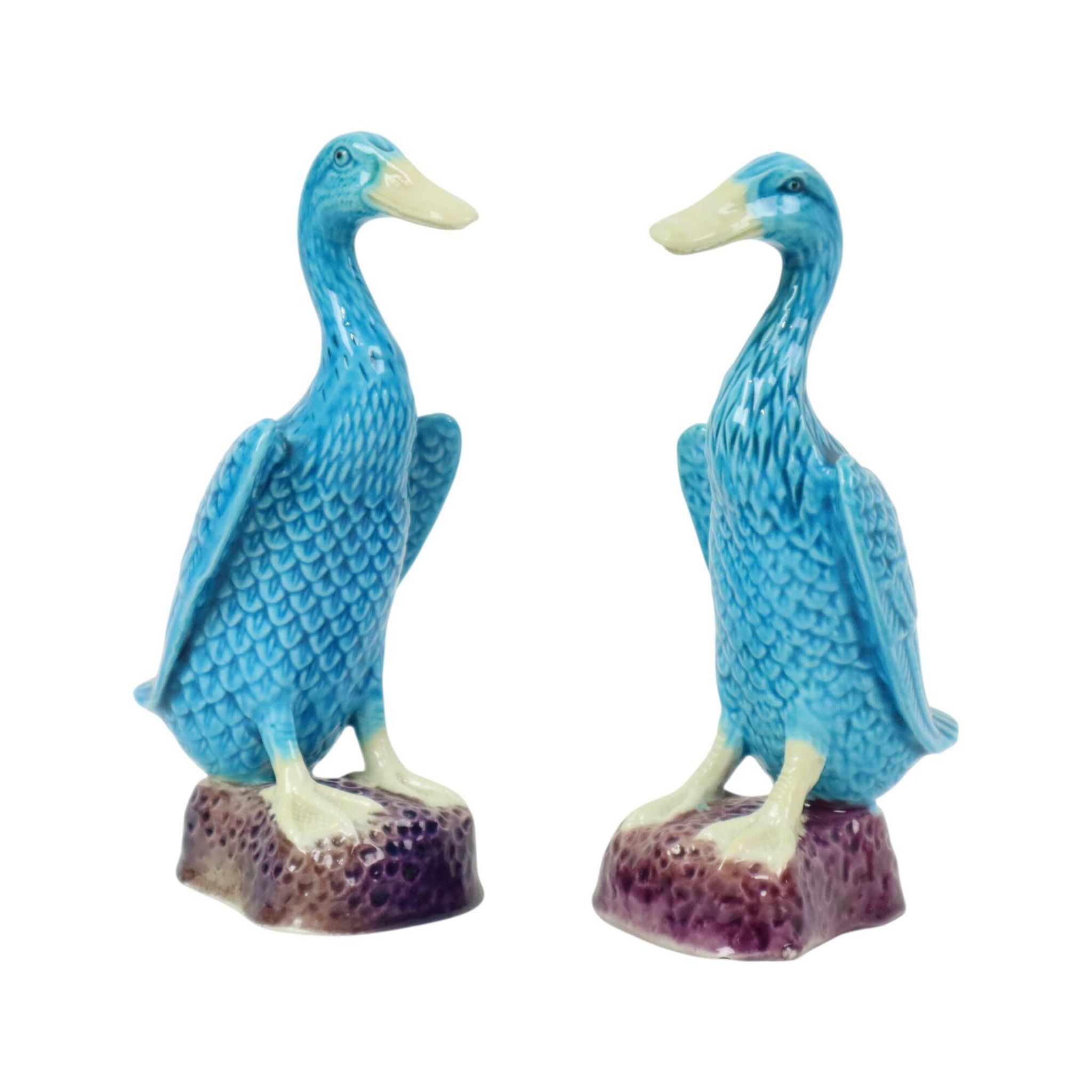 Vintage Duck Figurine Figure Couple Blue Chinese Porcelain 12cm
