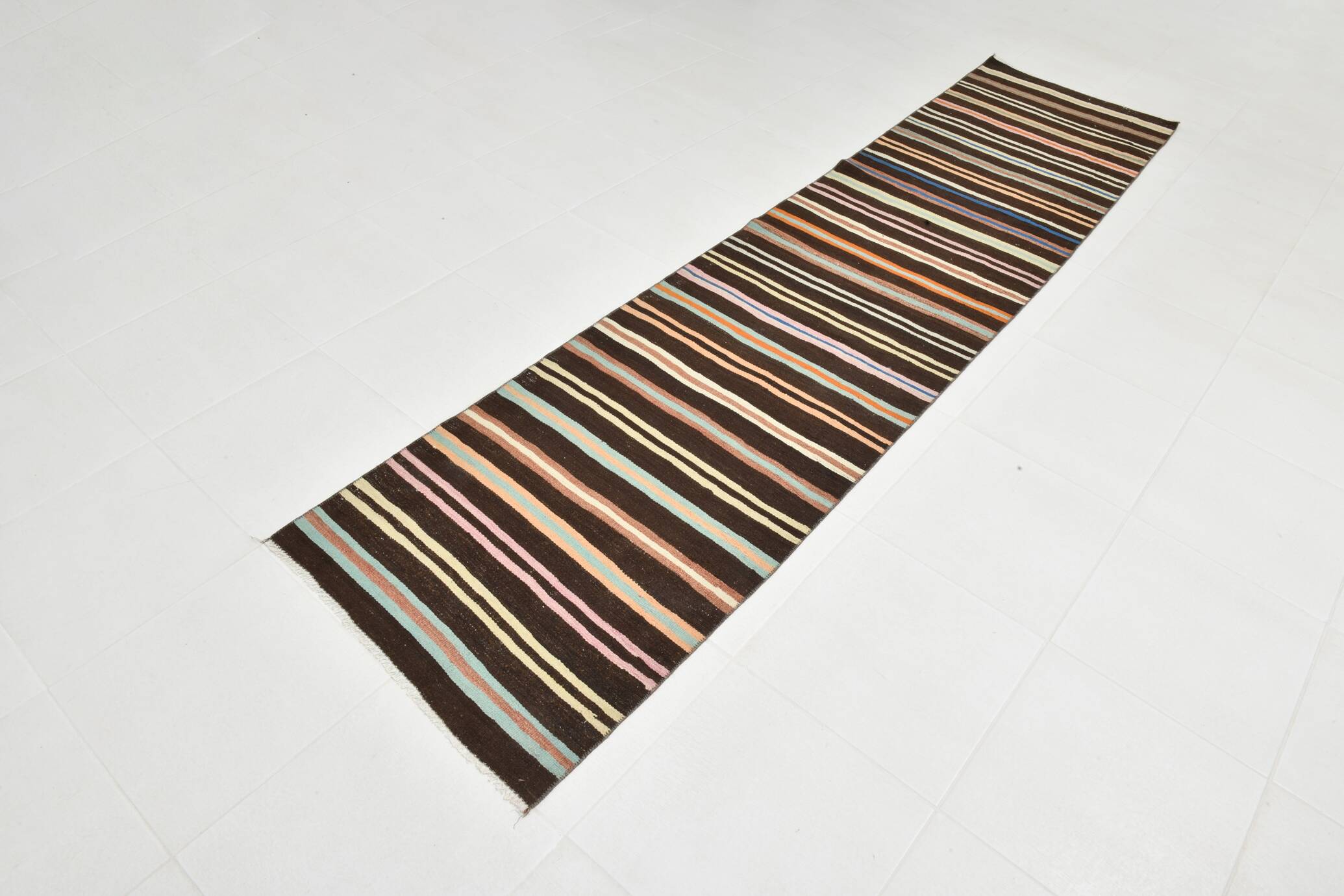 Tapis Kilim à rayures marron et beige