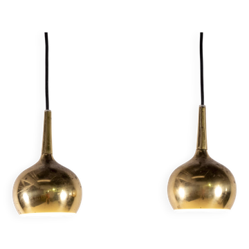 2x Hans Agne Jakobsson Brass Pendant Lamp, 1960s Sweden