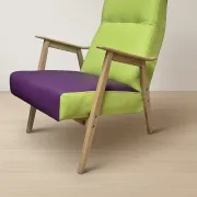 Pair of restored vintage armchairs, green and purple upholstery, mid-20th century, Czechoslovakia, 80 × 75 cm