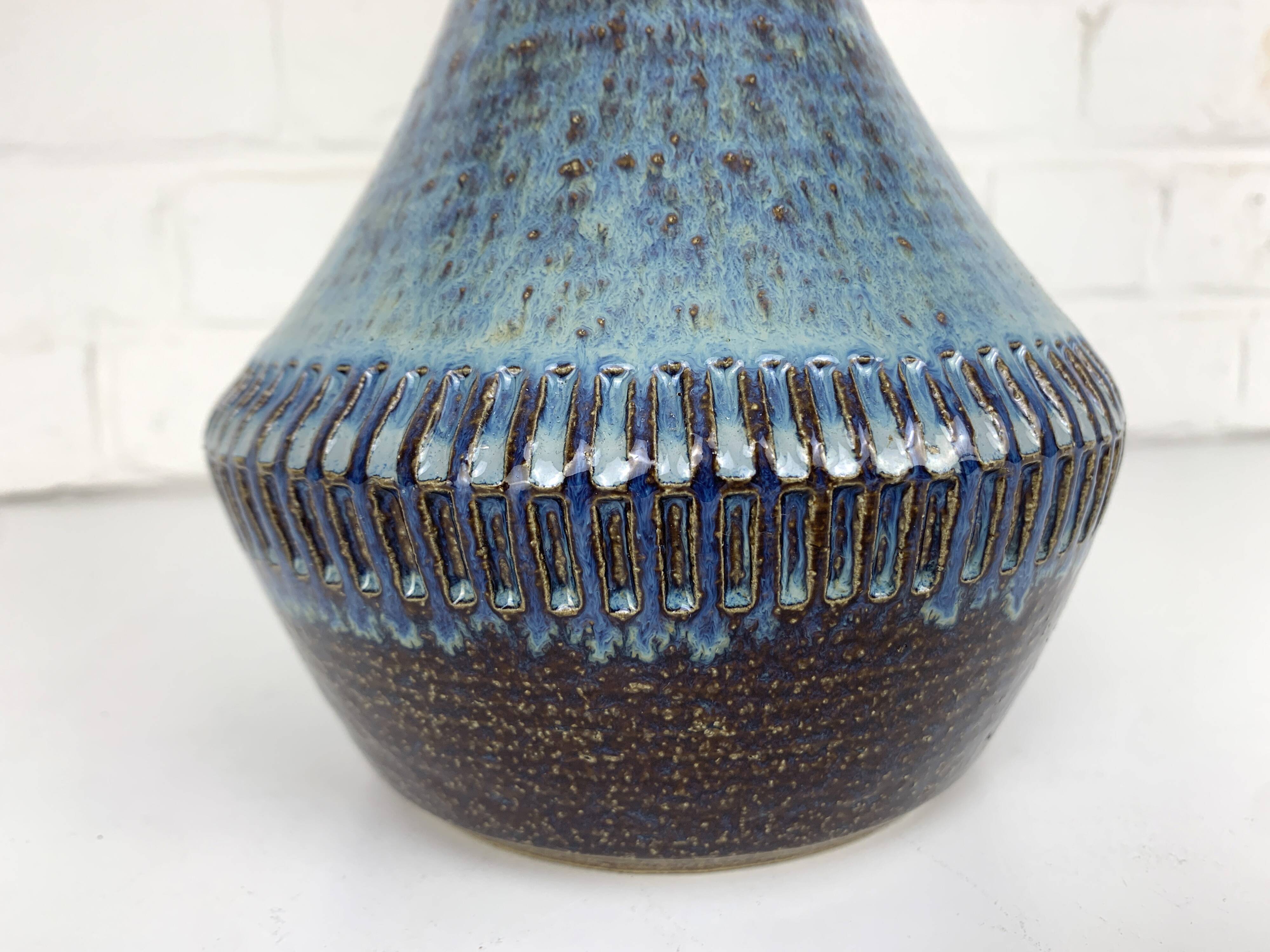 Danish table lamp in blue ceramic, Soholm Stentøj, Scandinavian Denmark