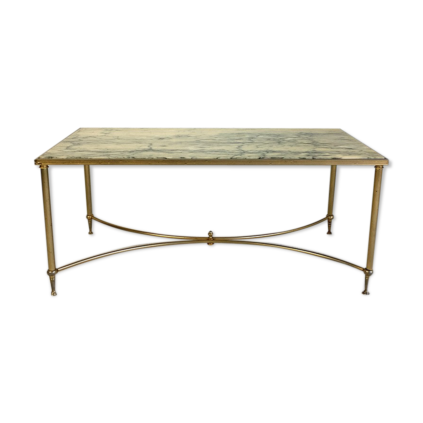Table low vintage 70's Golden brass and black veined white marble