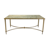 Table low vintage 70's Golden brass and black veined white marble