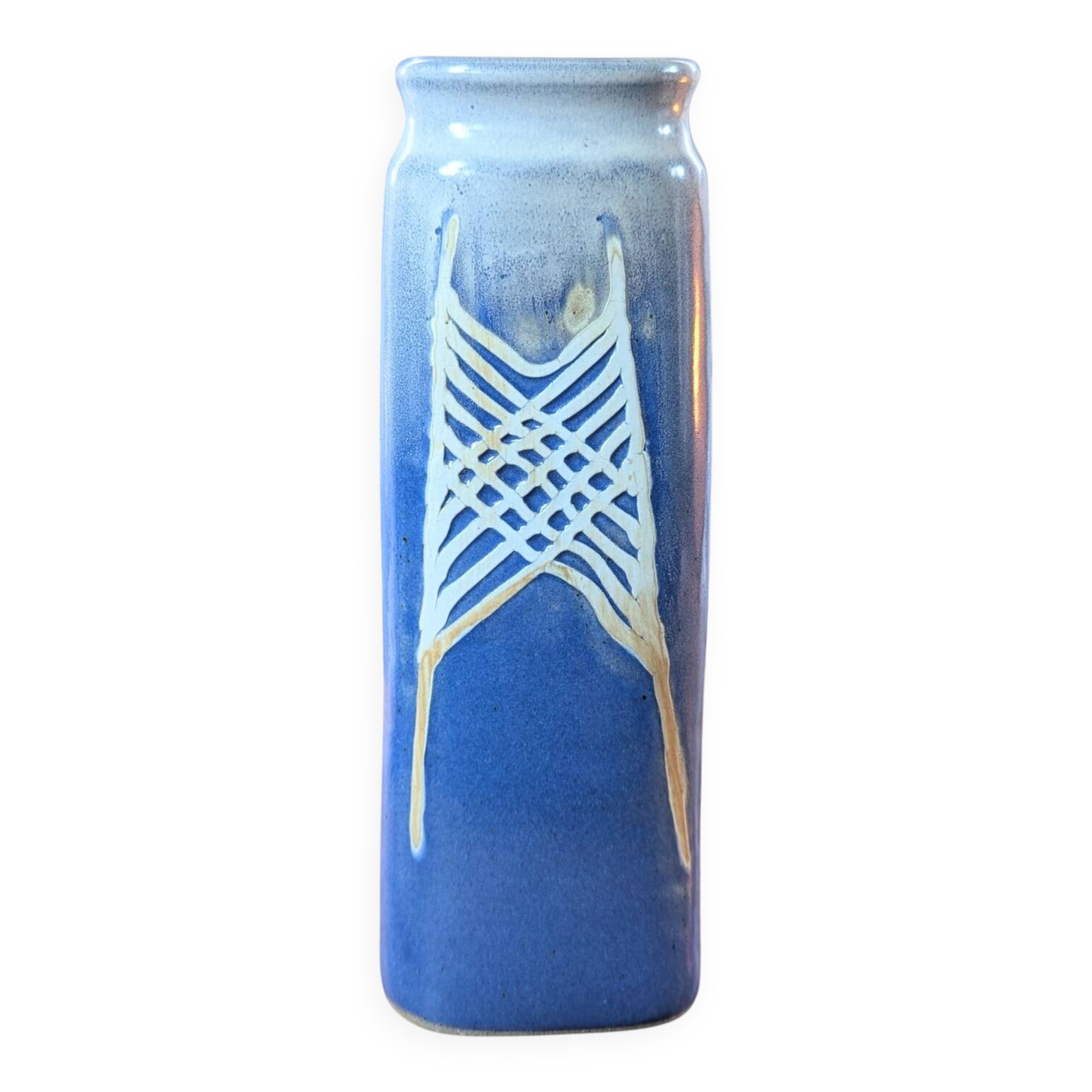 Vase Marty Lezoux en grès vernissé bleu et gris