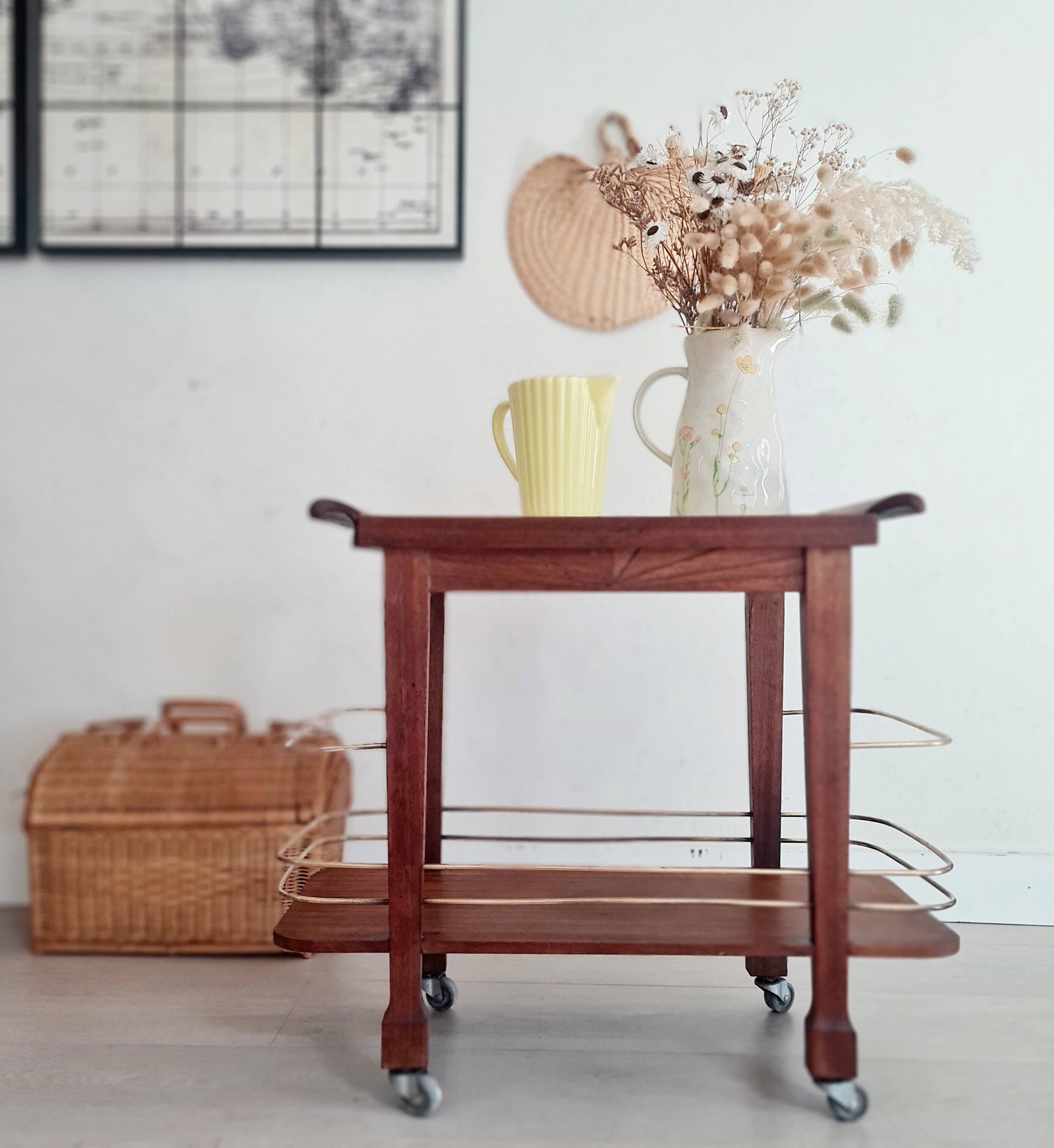 Desserte Art déco bois et laiton - petit modèle