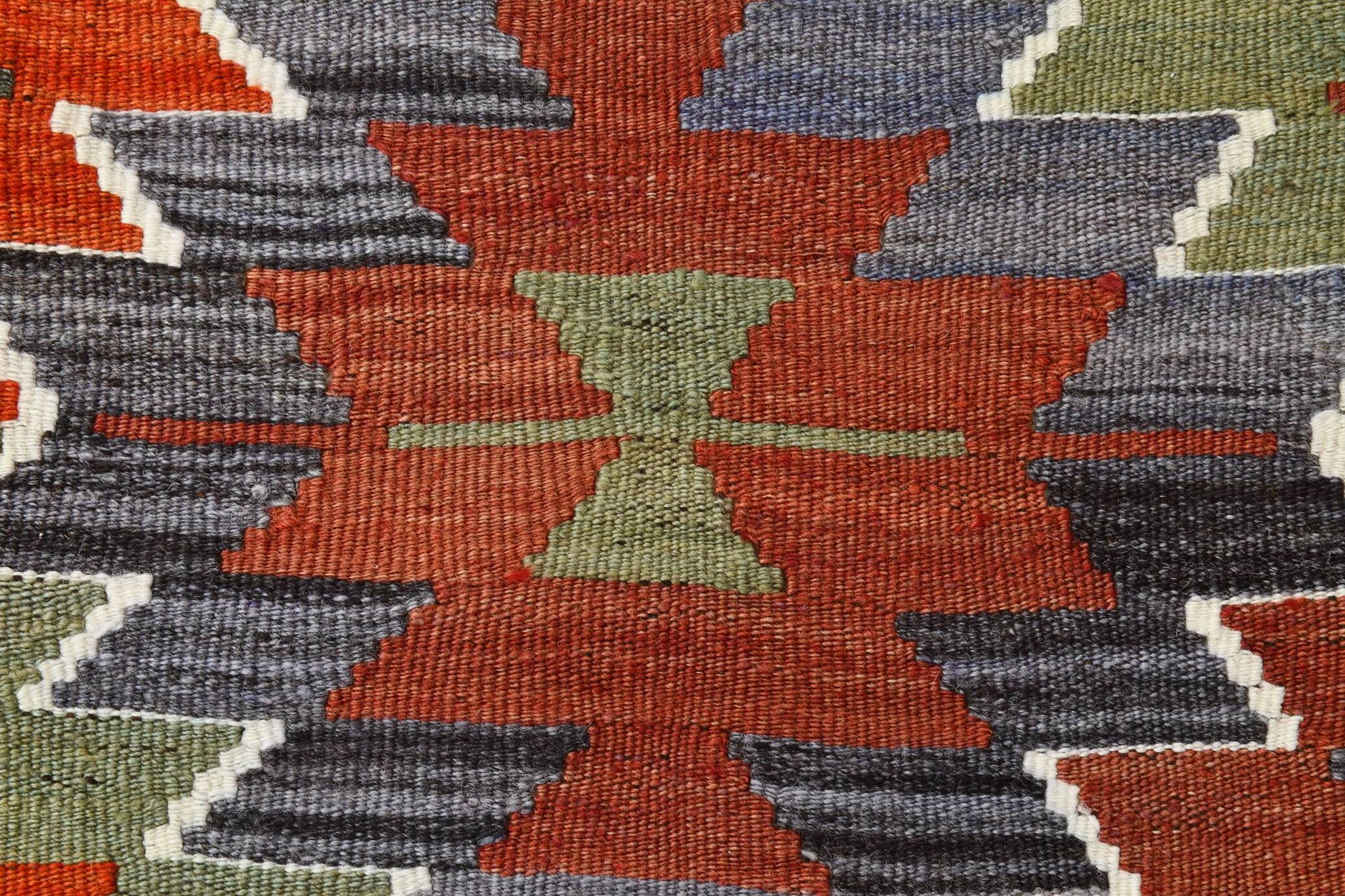 Geometric Pattern Multicolor Wool Kilim Rug, 192x256 Cm