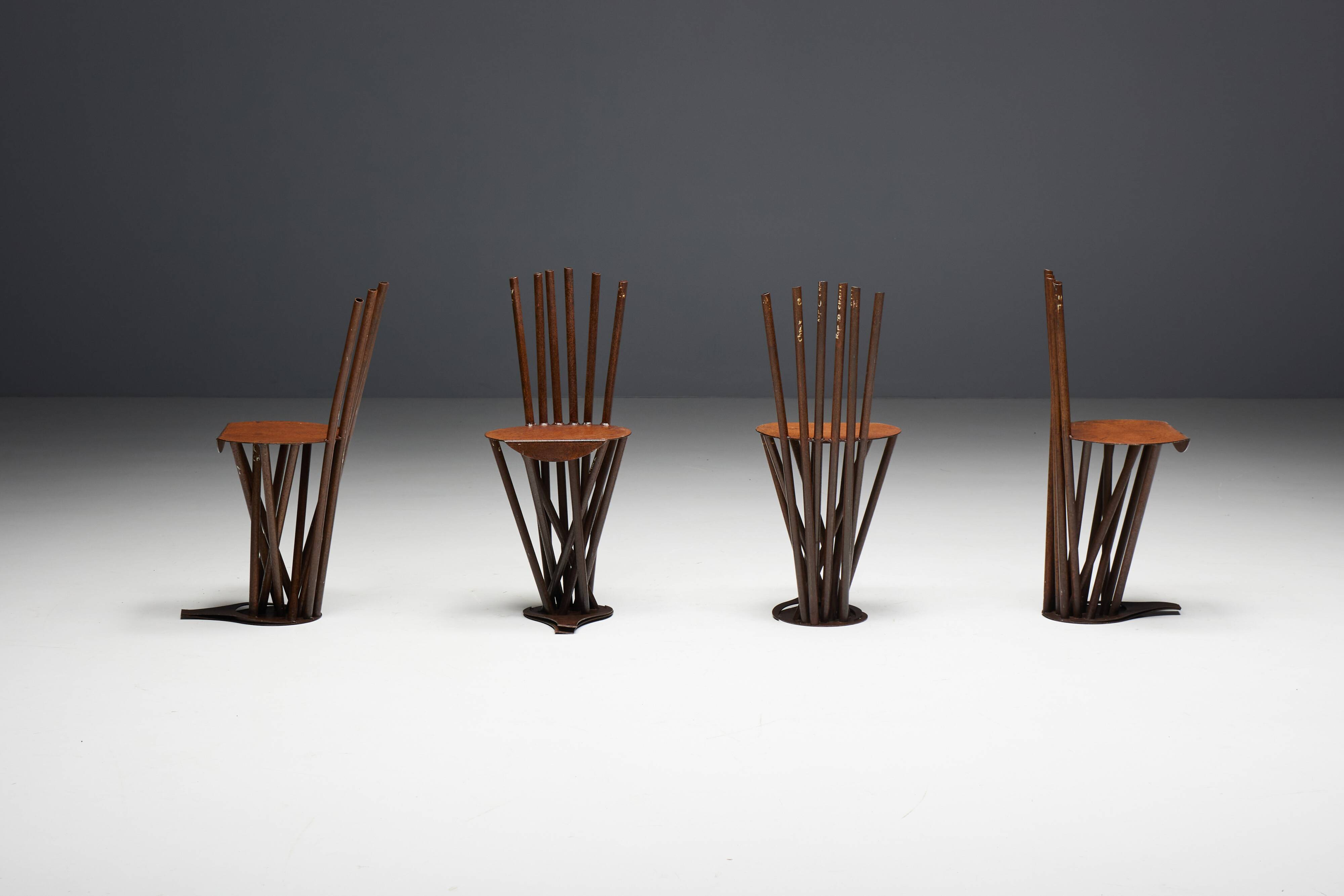 Industrial Wabi Sabi Primitive Chairs, France, 1950s