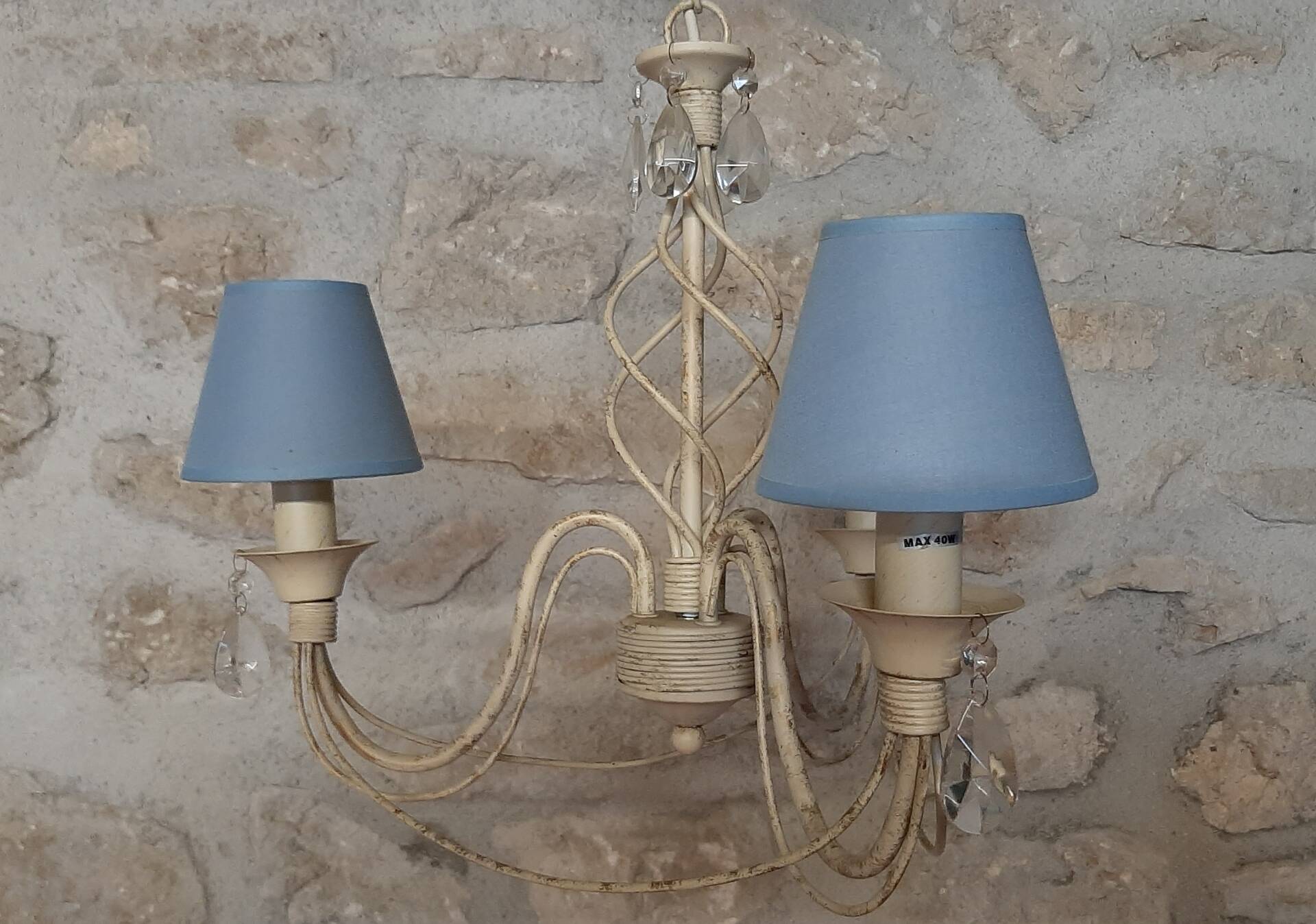 Patinated metal 3-light chandelier