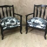 Pair of jungle fabric armchairs