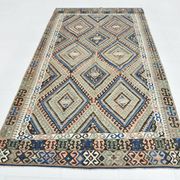 5x9 Kilim Anatolian Carpet, Handwoven Wool Rug, Blue Details Rug, 154x275Cm