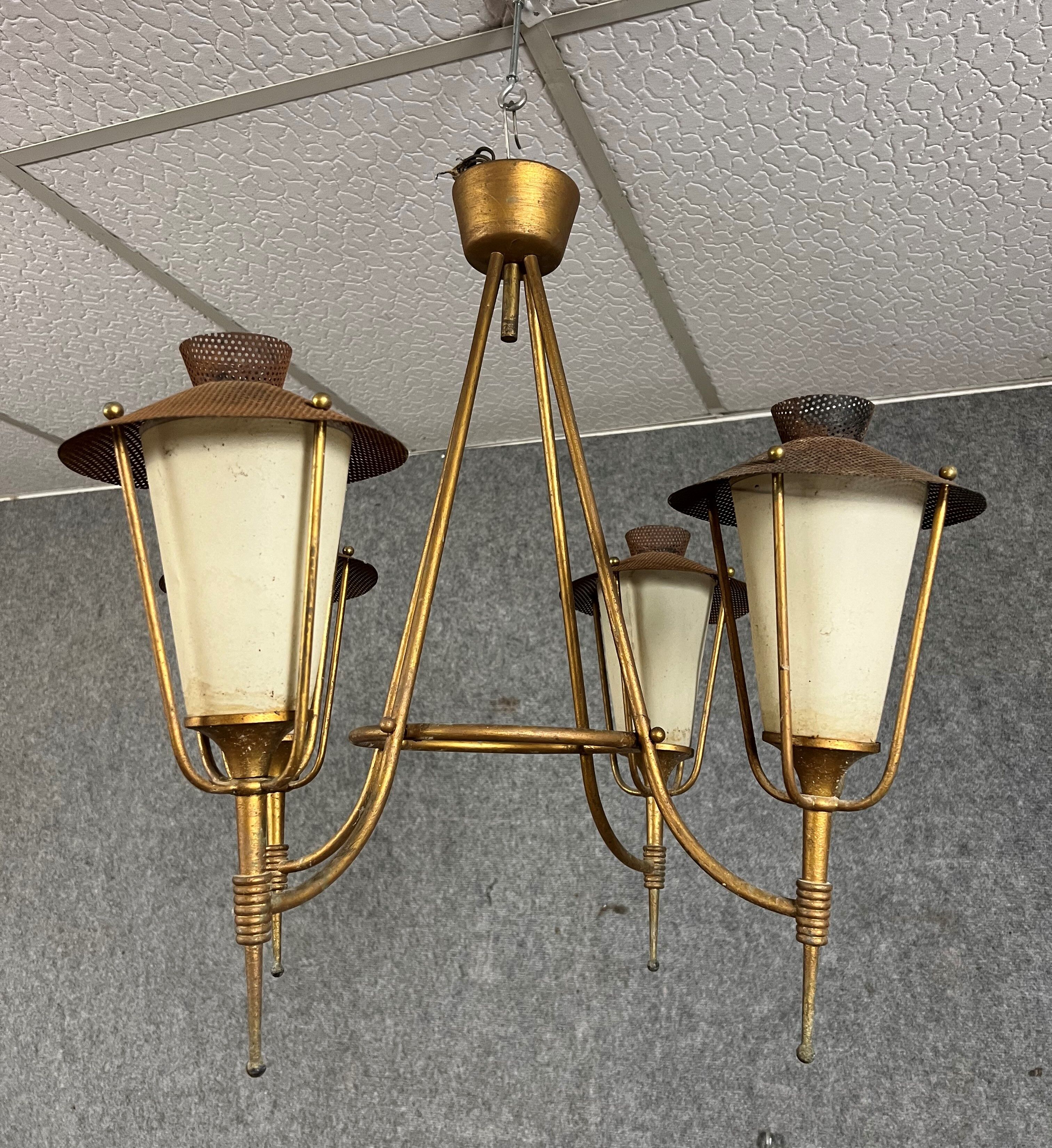 Circa 1950, gilded brass chandelier